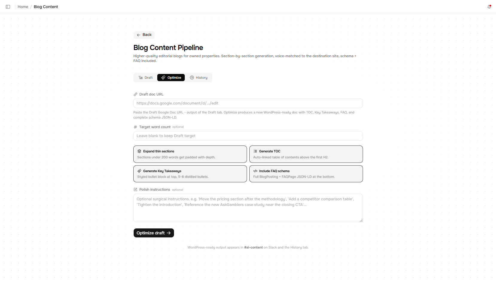 Optimize dashboard